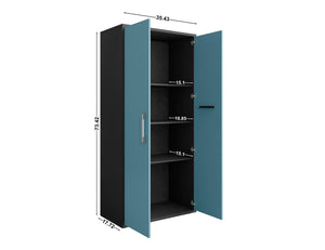 Manhattan Comfort Eiffel Modern Garage Cabinet Matte Black and Aqua Blue 250BMC83