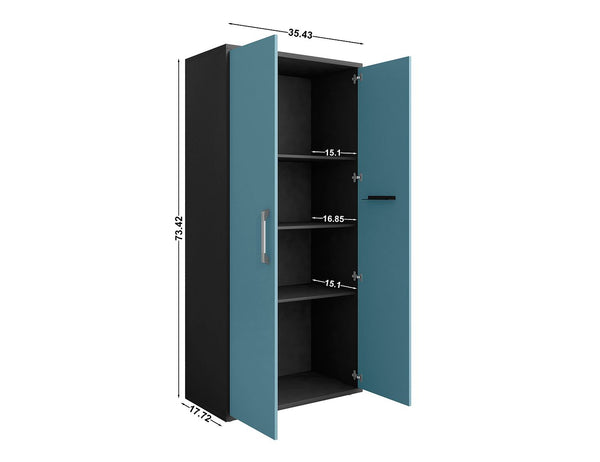 Manhattan Comfort Eiffel Modern Garage Cabinet Matte Black and Aqua Blue 250BMC83