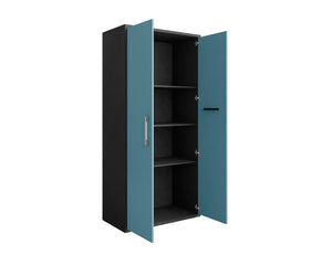 Manhattan Comfort Eiffel Modern Garage Cabinet Matte Black and Aqua Blue 250BMC83