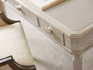 Lexington Sligh Chloe Writing Desk - Stylish Faux Leather Top, 3 Storage Drawers & Brushed Nickel Metal Accents Aspen Wood 250-412