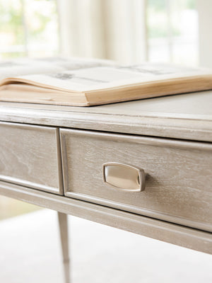 Lexington Sligh Chloe Writing Desk - Stylish Faux Leather Top, 3 Storage Drawers & Brushed Nickel Metal Accents Aspen Wood 250-412