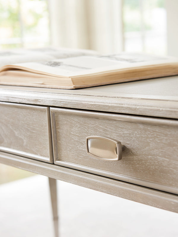 Lexington Sligh Chloe Writing Desk - Stylish Faux Leather Top, 3 Storage Drawers & Brushed Nickel Metal Accents Aspen Wood 250-412