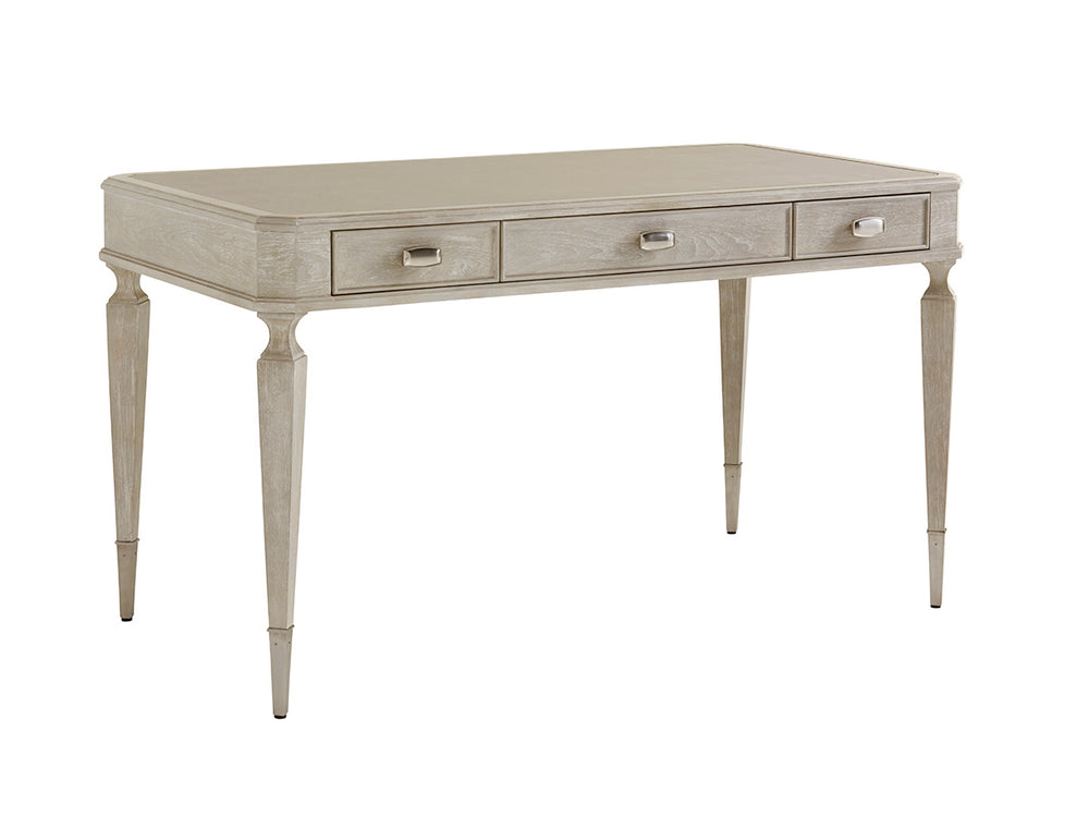 Lexington Sligh Chloe Writing Desk - Stylish Faux Leather Top, 3 Storage Drawers & Brushed Nickel Metal Accents Aspen Wood 250-412