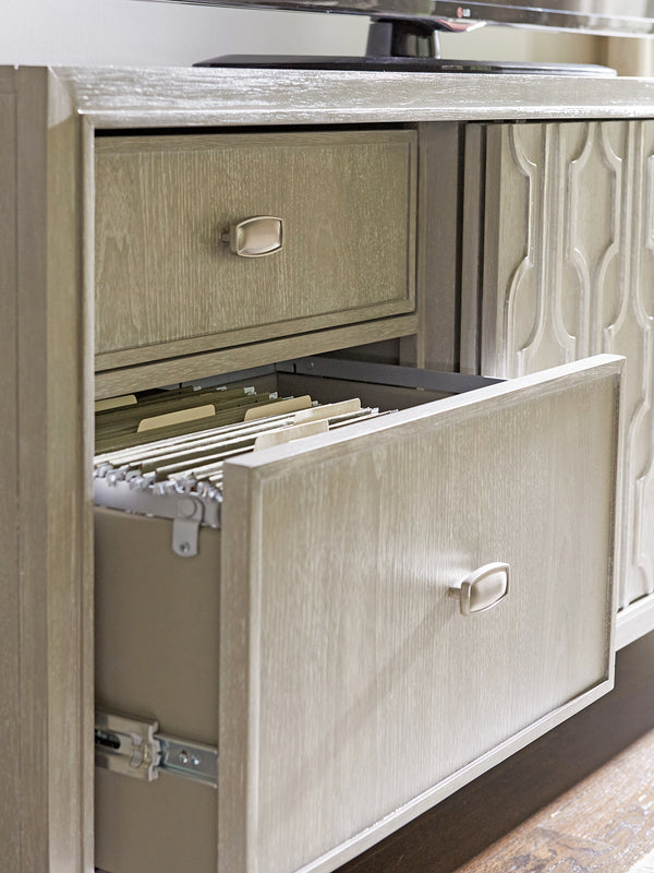 Lexington Sligh Reese Media Console - Stylish Storage Solution With Decorative Fretwork For Modern Living Spaces Aspen Wood 250-661