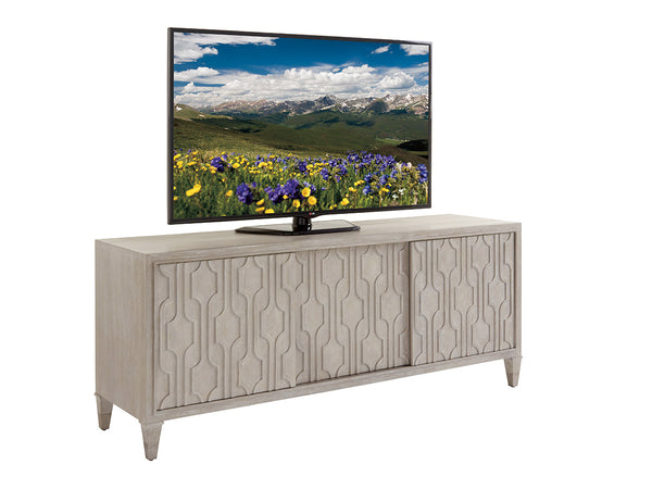 Lexington Sligh Reese Media Console - Stylish Storage Solution With Decorative Fretwork For Modern Living Spaces Aspen Wood 250-661