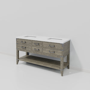 English Elm Grey Oak Double Bath Vanity 60" W X 22" D, Modern White Quartz Top, Ample Storage & Soft-Close Drawers B2731P260266
