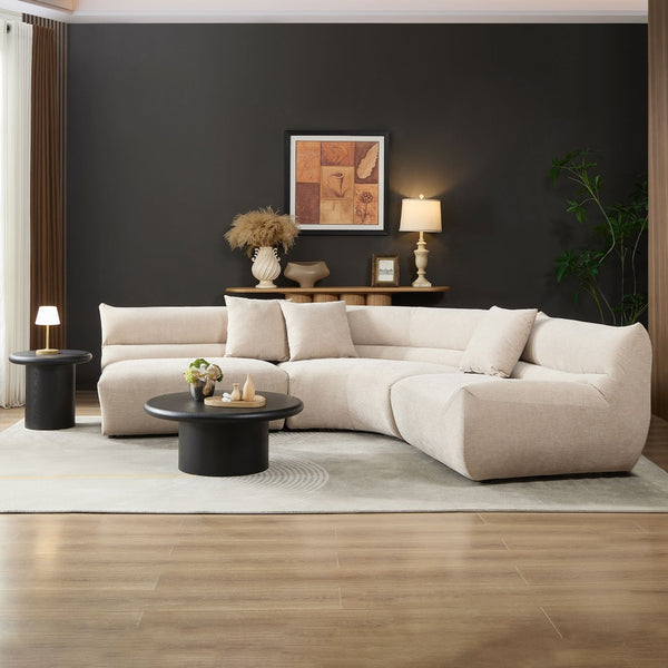English Elm Modular Cloud Sectional Three Piece Curved Sofa with Polyester Upholstery for Living Room W2582S00202