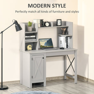 English Elm Homcom Farmhouse Computer Desk With Hutch & Storage - Rustic Home Office Solution In Light Grey W2225P217269