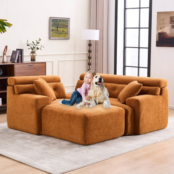 English Elm LY-029B Modern Convertible Chaise Sectional Sofa — Orange 3-Seater Modular L-Sofa, Plush Foam Comfort W2231S00026