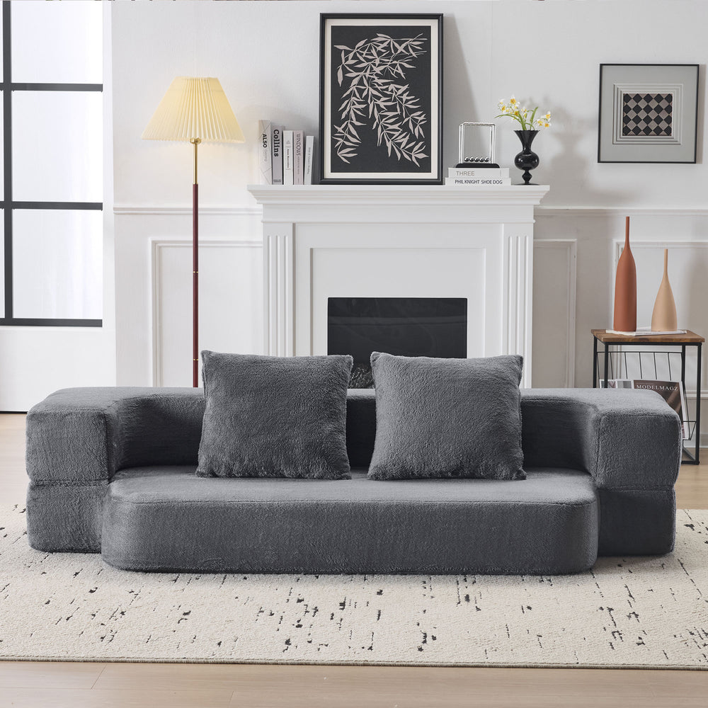 English Elm Ebern Transformable Sectional Sofa With Foam Bed - Versatile Light Grey Chenille Lounger For Small Spaces W1829P280221