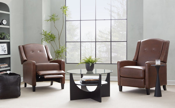 English Elm Stanley Tufted Faux Leather Manual Recliner with Black Wood Base for Living Room B202P471349