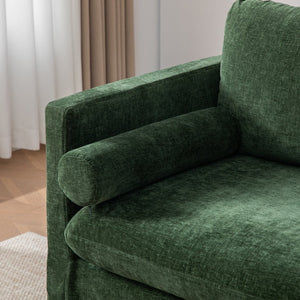 English Elm 82.68" Wide Chenille Two Seat Sofa Solid Wood Frame with Lumbar Pillows Living Room Green W3189S00026