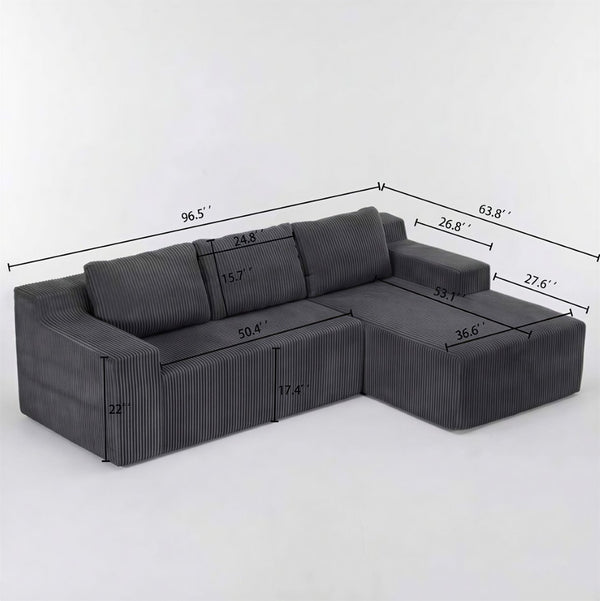 English Elm Corduroy L Shaped Modular Sectional Low Profile Floor Sofa for Living Room W1919S00010