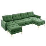 English Elm 110" L-Shape Convertible Sectional Sofa Couch With Movable Ottoman For Living Room, Apartment, Office, Green