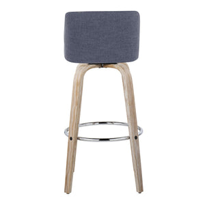 English Elm 30" Swivel Barstools Set of 2 Whitewashed Wood Blue Seat Chrome Footrest Bar B202S00678