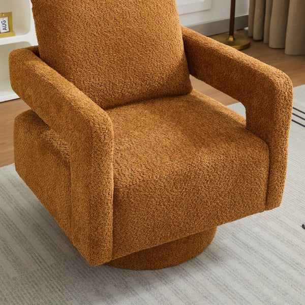 English Elm 29.13" Boucle Swivel Lounge Chair Open Back Sculptural Accent Seat for Living Room Caramel W3188P280197