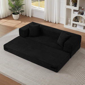 English Elm Modern Cord Fabric Convertible Sofa Sleeper Low Profile Square Frame for Apartments Black W3396P439851