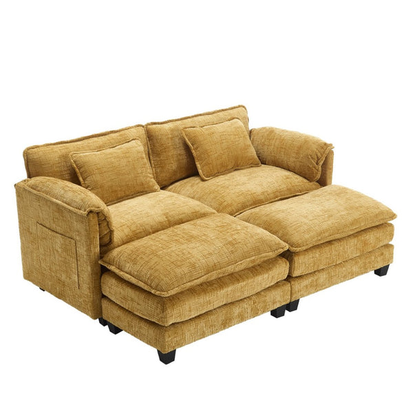 English Elm United Cozy Chenille Sofa For Two With Detachable Armrests, Footstools & Convenient Side Pockets W1568S00140-GIGA