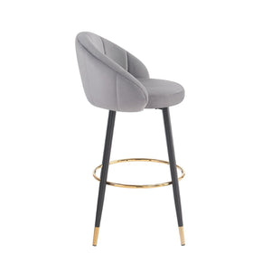 English Elm 40.5" Pleated Velvet High Back Barstools with Gold Ring Footrest Lounge Set of 2 N780P270114G