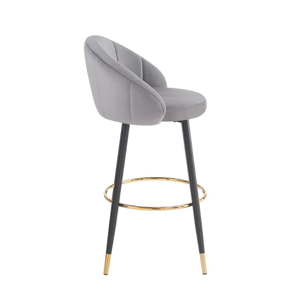 English Elm 40.5" Pleated Velvet High Back Barstools with Gold Ring Footrest Lounge Set of 2 N780P270114G