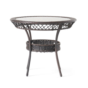English Elm Christopher Knight Home® - FIGI 34in Glass Table Brown Multi with Tempered Glass Top, PE Wicker Basket Storage, Weatherproof Design 41679.00-1IRNKD