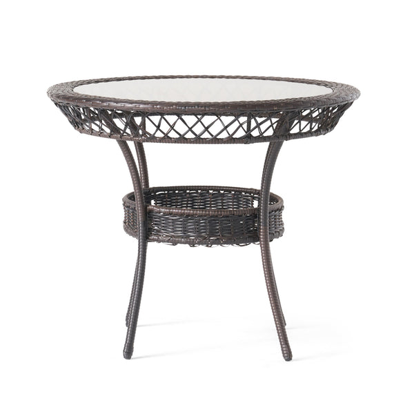 English Elm Christopher Knight Home® - FIGI 34in Glass Table Brown Multi with Tempered Glass Top, PE Wicker Basket Storage, Weatherproof Design 41679.00-1IRNKD