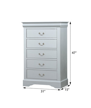 English Elm Platinum Five-Drawer Chest with Sleek Metal Handles, Spacious Storage, Modern Luxury Finish B062P209039