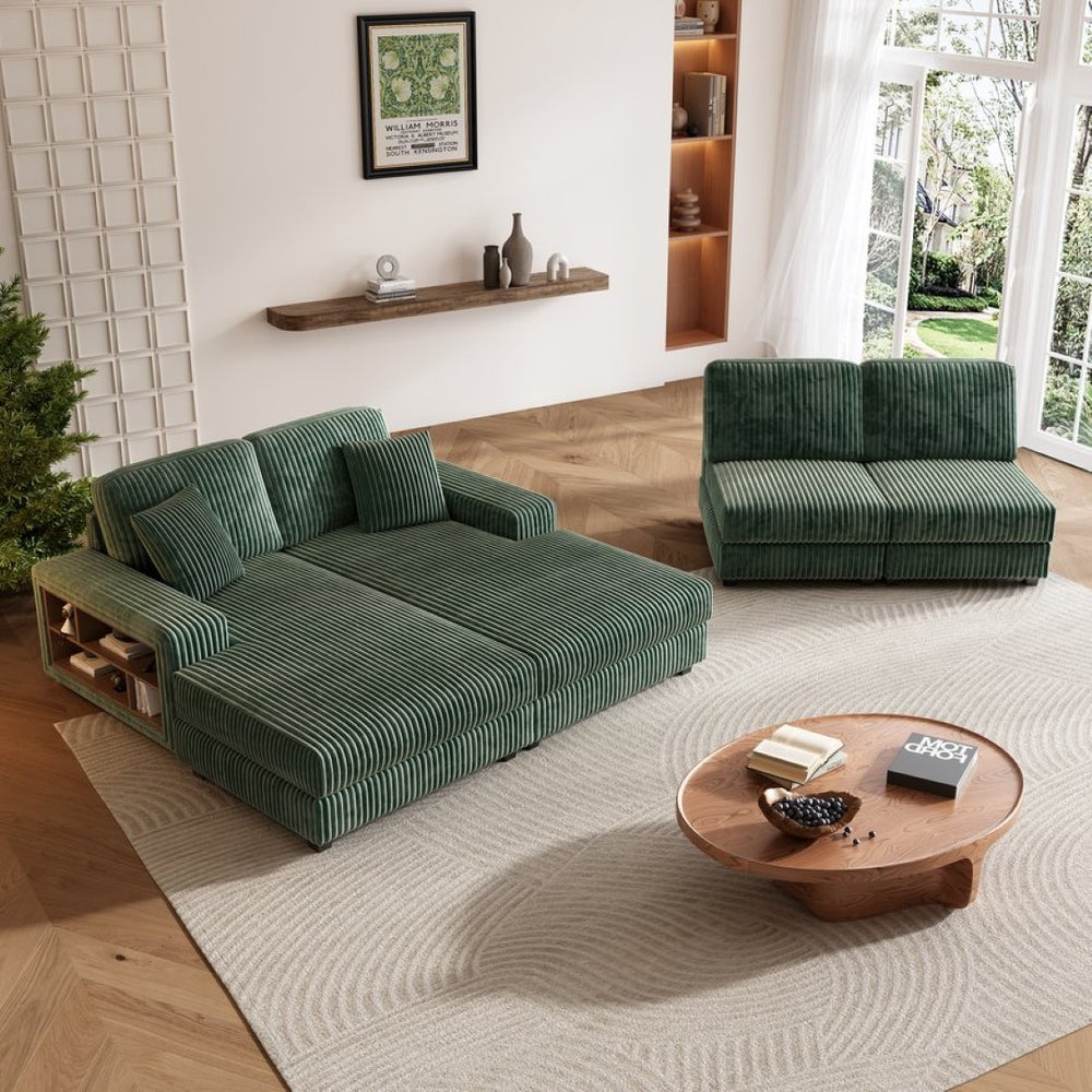 English Elm Double-seater Corduroy Sofa with Coil Spring Support for Casual Living Rooms W1793P248670