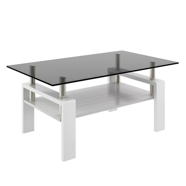 English Elm Rectangle Coffee Table With Gray Tempered Glass Top And Mdf Shelf – Modern Elegance For Living Room W241P181458-GIGA