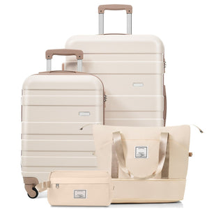 English Elm 4-piece Hardshell Luggage Set Abs Carry-on Checked Suitcase Tsa Lock Duffel Toiletry Ivory+Gold N726P439328R