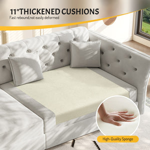 English Elm 100" Oversized Velvet Sleeper Sofa with Floral Tufted Cushions for Living Room Light Grey W1885S00302