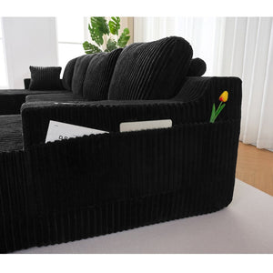 English Elm U-shaped Corduroy Cloud Sectional Sofa with Pocket Springs and Modular Living Room Seating Black W3366S00001