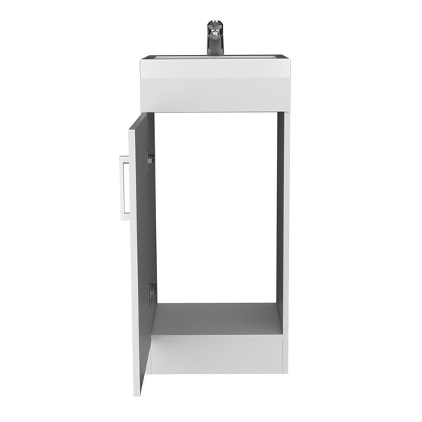 English Elm Bathroom Vanity Sink Jozz Engineered Wood White with Open Shelf & Concealed Storage, Metal Handle, Compact B092S00270