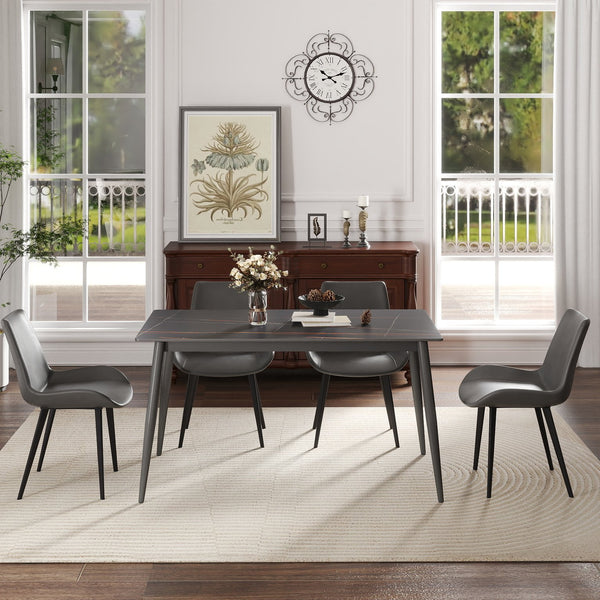 English Elm 55.12" Modern Artificial Stone Dining Table With Metal Legs - Seats 6, Stylish Minimalist Design! W1535S00501