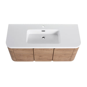 English Elm 48" Floating Bathroom Vanity Dual Ceramic Vessel Sinks Oak Finish Soft Close Doors W999S00507