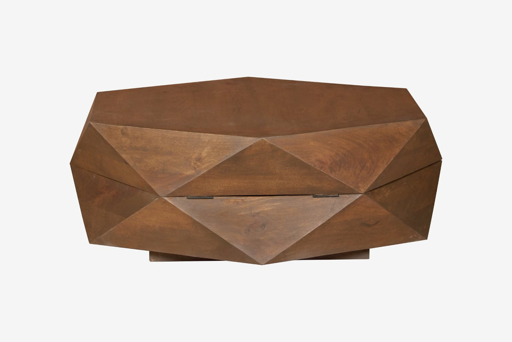 English Elm Diamond Faceted Solid Mango Wood Lift Top Coffee Table with Velvet Lined Storage B024P405169