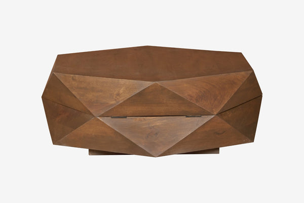 English Elm Diamond Faceted Solid Mango Wood Lift Top Coffee Table with Velvet Lined Storage B024P405169