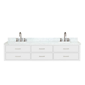 English Elm White Double Vanity With Carrara Marble Top & Polished Chrome Faucet Set – Elegant Storage Solution! B2731P258163-GIGA