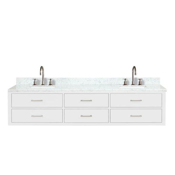 English Elm White Double Vanity With Carrara Marble Top & Polished Chrome Faucet Set – Elegant Storage Solution! B2731P258163-GIGA