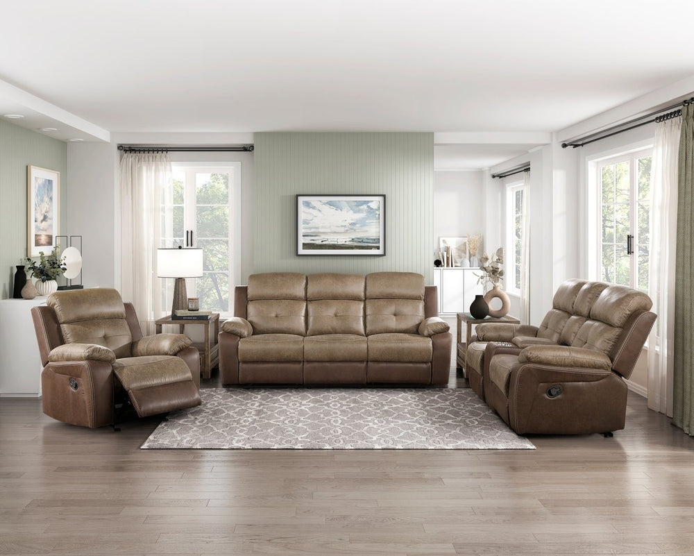 English Elm Plush Microfiber Reclining Sofa Set Three Piece Tufted Living Room Seating Suite B011S01266