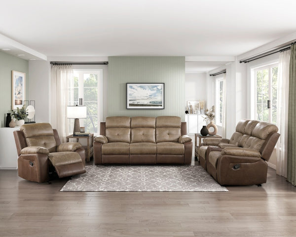 English Elm Plush Microfiber Reclining Sofa with Tufted Arms and Solid Wood Frame for Living Rooms B011P228557