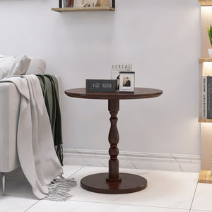 English Elm 23'' Walnut Brown Accent Round Table — Modern Small Drink & Nightstand, Solid Wood Legs, Space-Saving Design W2295P339098