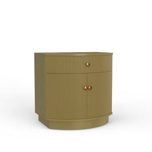 Alpine Furniture Olivia Nightstand In Olive Green – Modern Elegance With Ribbed Details, Brass Knobs & Ample Storage Olive Green Rubberwood Solids & Oak Veneer 2512-02-alpine
