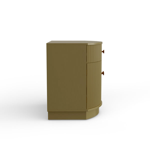 Alpine Furniture Olivia Nightstand In Olive Green – Modern Elegance With Ribbed Details, Brass Knobs & Ample Storage Olive Green Rubberwood Solids & Oak Veneer 2512-02-alpine