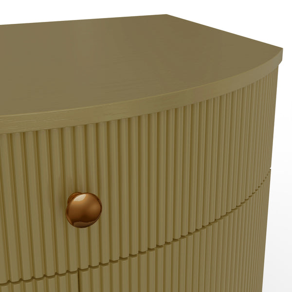 Alpine Furniture Olivia Nightstand In Olive Green – Modern Elegance With Ribbed Details, Brass Knobs & Ample Storage Olive Green Rubberwood Solids & Oak Veneer 2512-02-alpine