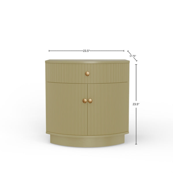 Alpine Furniture Olivia Nightstand In Olive Green – Modern Elegance With Ribbed Details, Brass Knobs & Ample Storage Olive Green Rubberwood Solids & Oak Veneer 2512-02-alpine