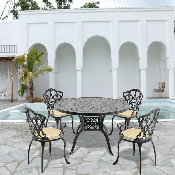 English Elm 5-Piece Cast Aluminum Patio Dining Set With Off-White Cushions – Elegant, Durable & Comfortable Design W1710S00077