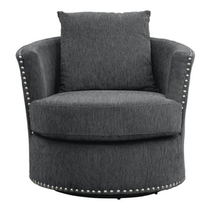 English Elm Living Room Chair Morelia Swivel Chenille with Nailhead Trim, Loose Back Cushions & Solid Wood Base Charcoal 34.75 L x 33 W x 29 H B011P321291