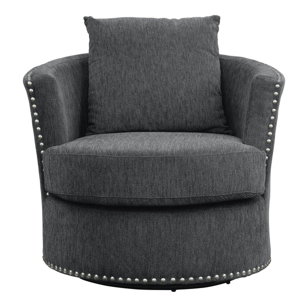 English Elm Living Room Chair Morelia Swivel Chenille with Nailhead Trim, Loose Back Cushions & Solid Wood Base Charcoal 34.75 L x 33 W x 29 H B011P321291