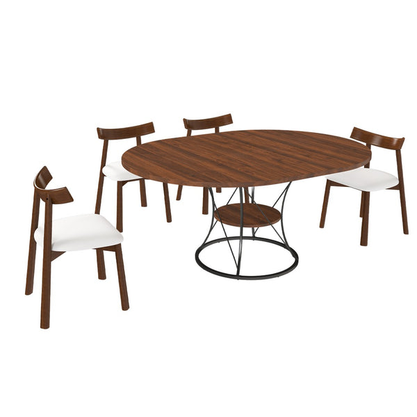 English Elm 43 Inch Foldable Mdf Dining Set with Pu Cushioned Solid Wood Chairs Space Saving Walnut W2700S00128